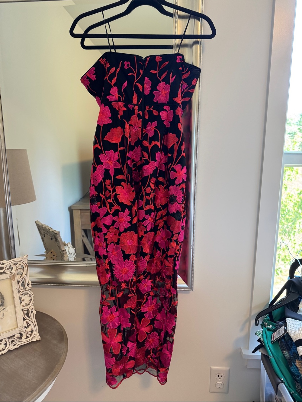 Milly Strapless Black Dress with Pink & Red Floral Embroidery - Picture 5 of 7